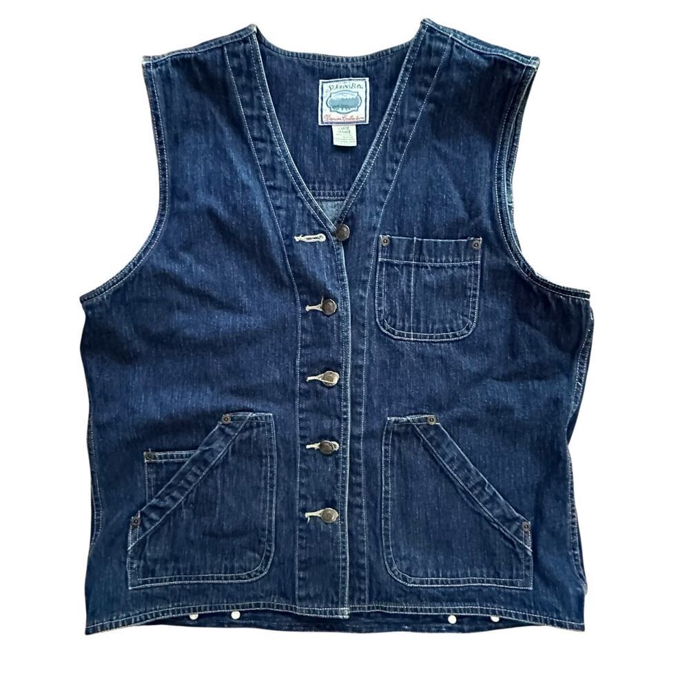 St Johns Bay Jean Vest Womens Large Blue Denim Western Cowgirl 90s Vintage Top